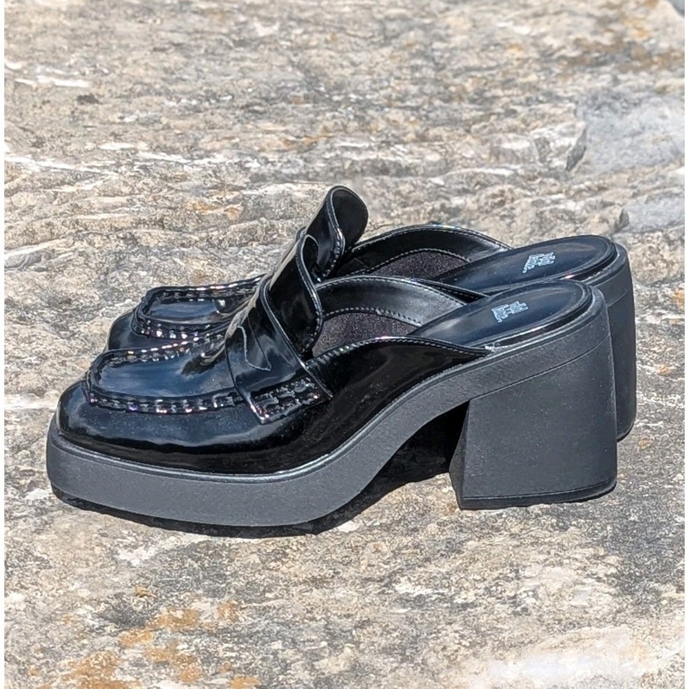 Y2K Goth Chunky Platform Loafer Mules Black Patent Wild Fable 8.5 Whimsigoth
